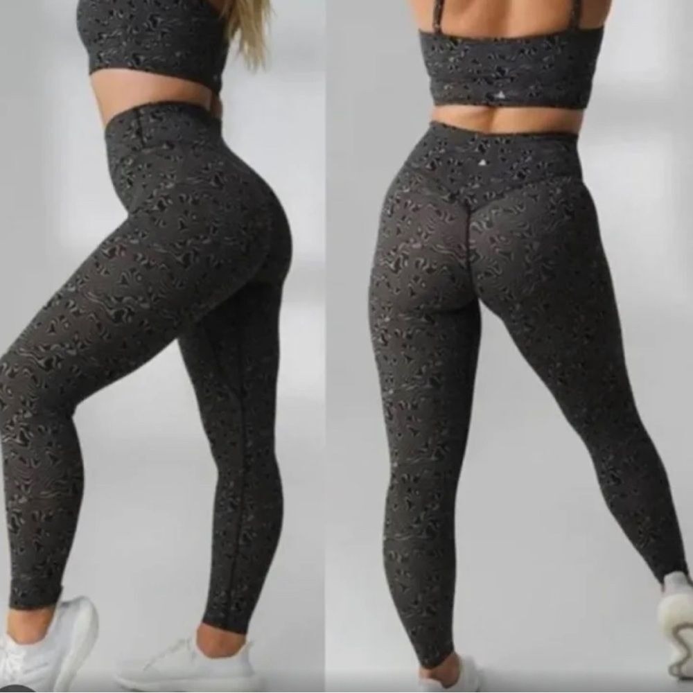 Vitality Storm Legging Black Gray Swirl Eclectic Psychedelic Workout Yoga Size M